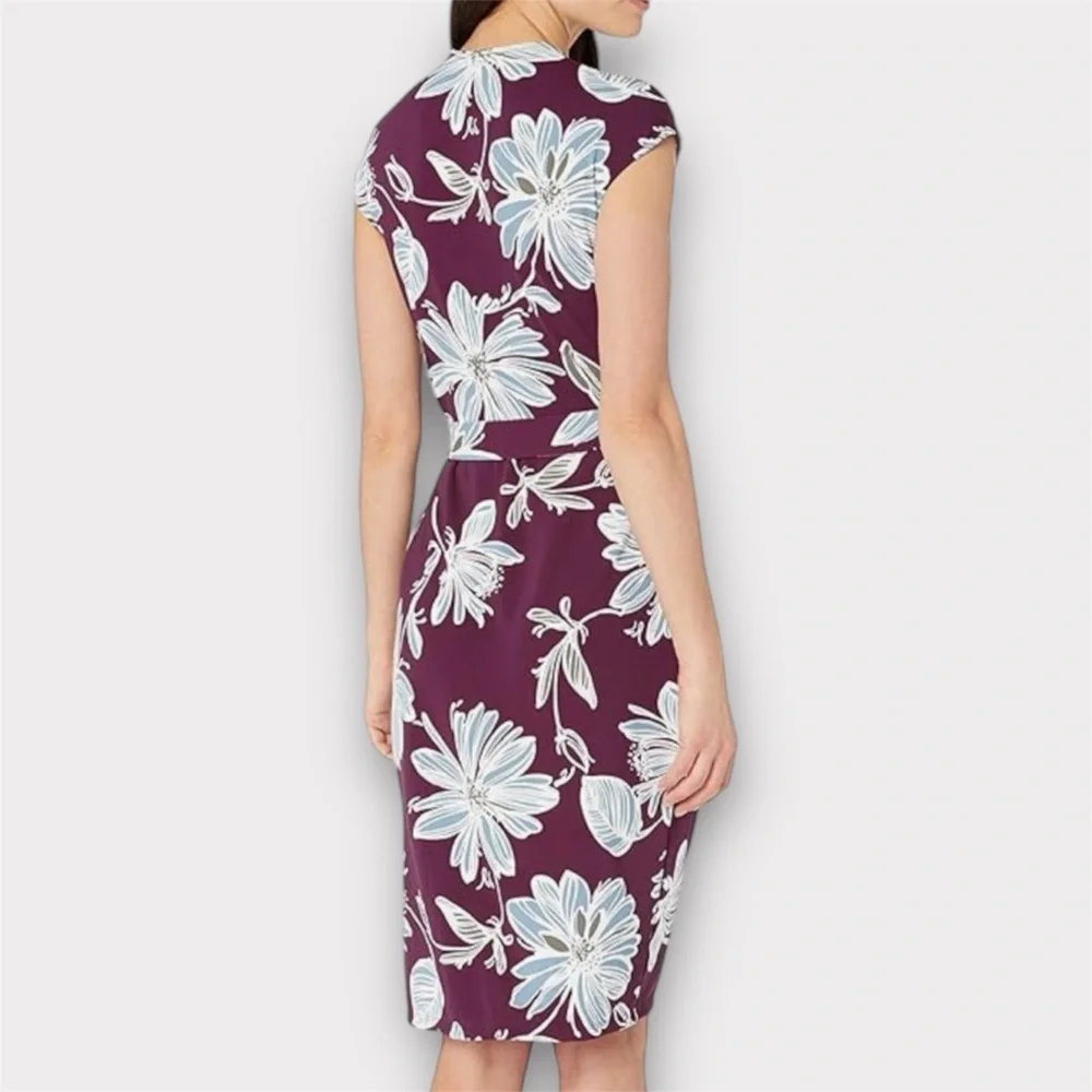 Purple and Blue Floral Wrap Dress - Picture 3 of 10